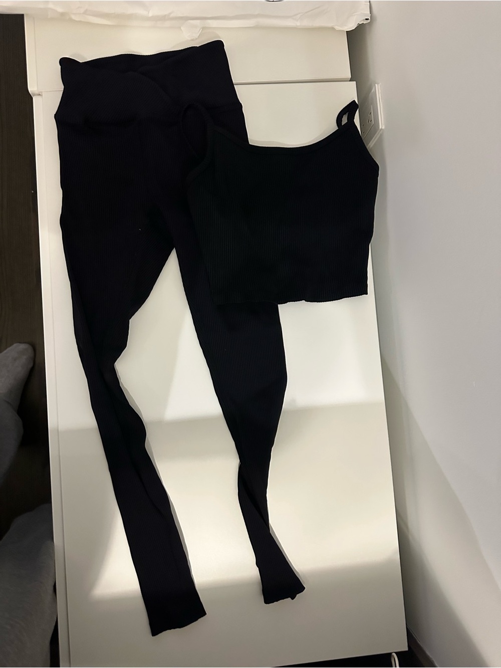 Year of Ours Black Ribbed Leggings and Cropped Tank